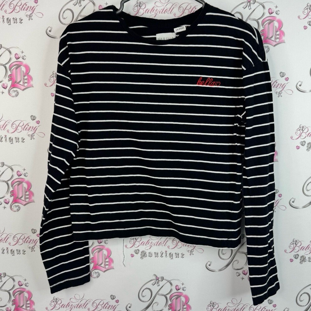 Isa & Ella long sleeve top BELLA embroidered Black and White Striped Shirt